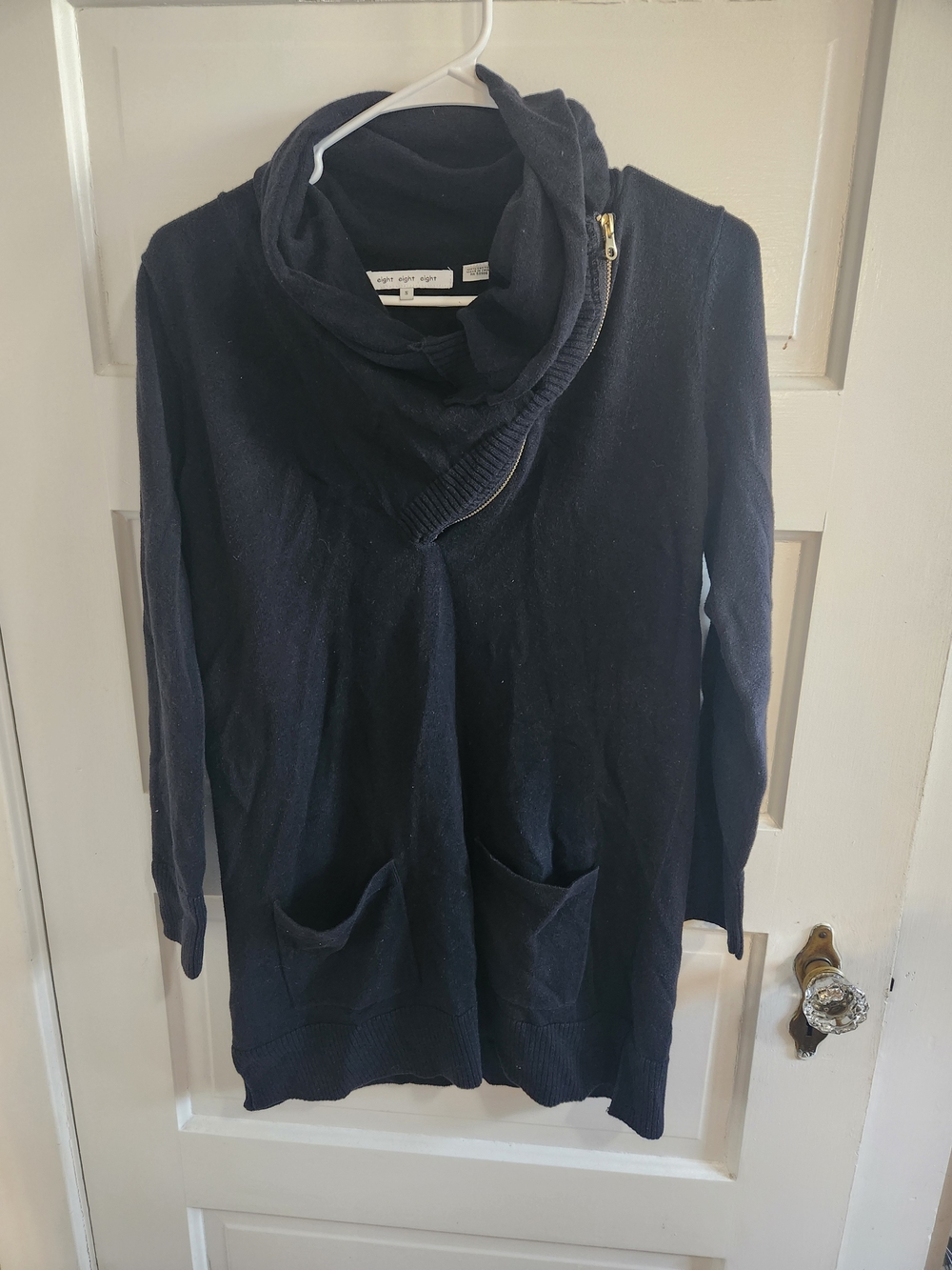 eight eight eight Navy Zip Cowl Neck Sweater